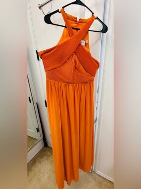 ONE33 Social - Orange Cross-Back Pleated Bodice Maxi Dress